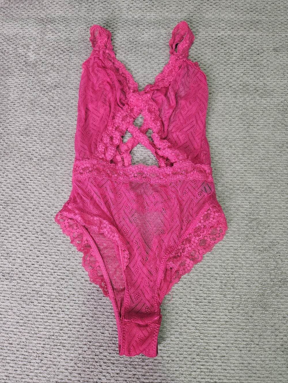 Hot Pink Sheer Teddy With Cutout, Small